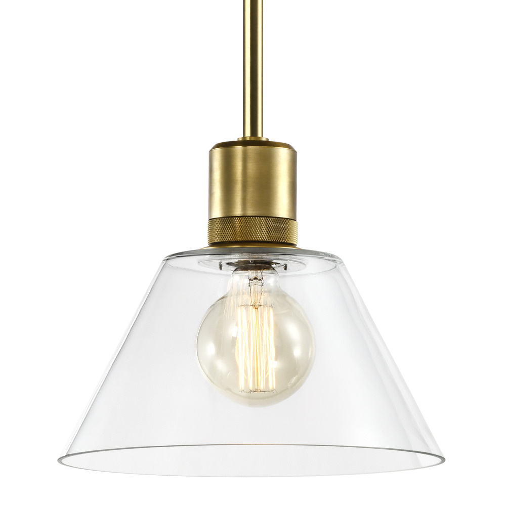 Zigrina Glass Cone E26 Pendant with Knurled Ring Aged Brass