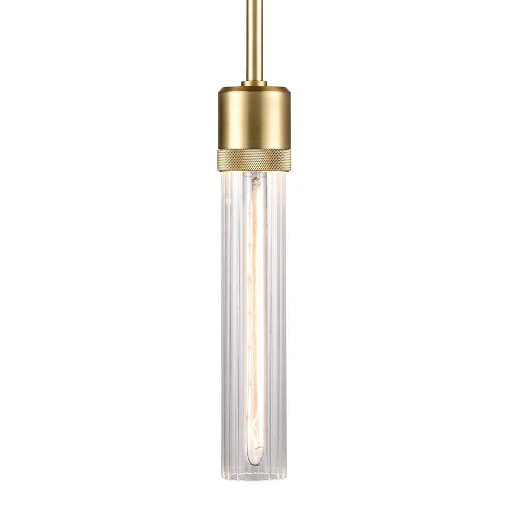 Zigrina 12" Fluted Glass E26 Pendant with Knurled Ring Aged Brass