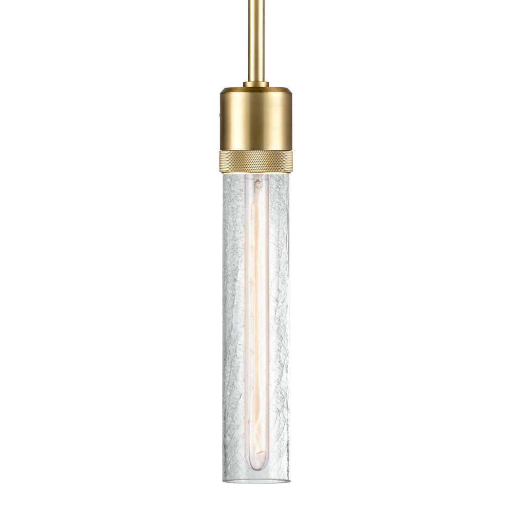 Zigrina 12" Crackled Glass E26 Pendant with Knurled Ring Aged Brass