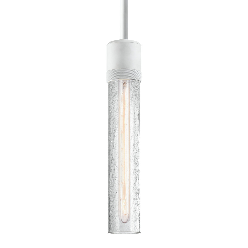 Zigrina 12" Crackled Glass E26 Pendant with Knurled Ring Matte White