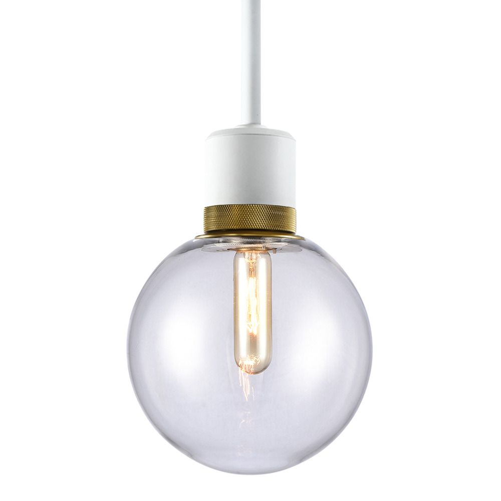 Zigrina Globe Glass E26 Pendant in White with Knurled Ring in Brass