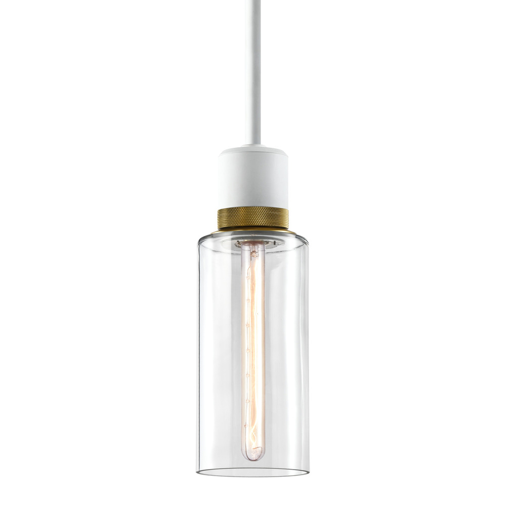 Zigrina 12" Glass Drum E26 Pendant in White with Knurled Ring in Brass