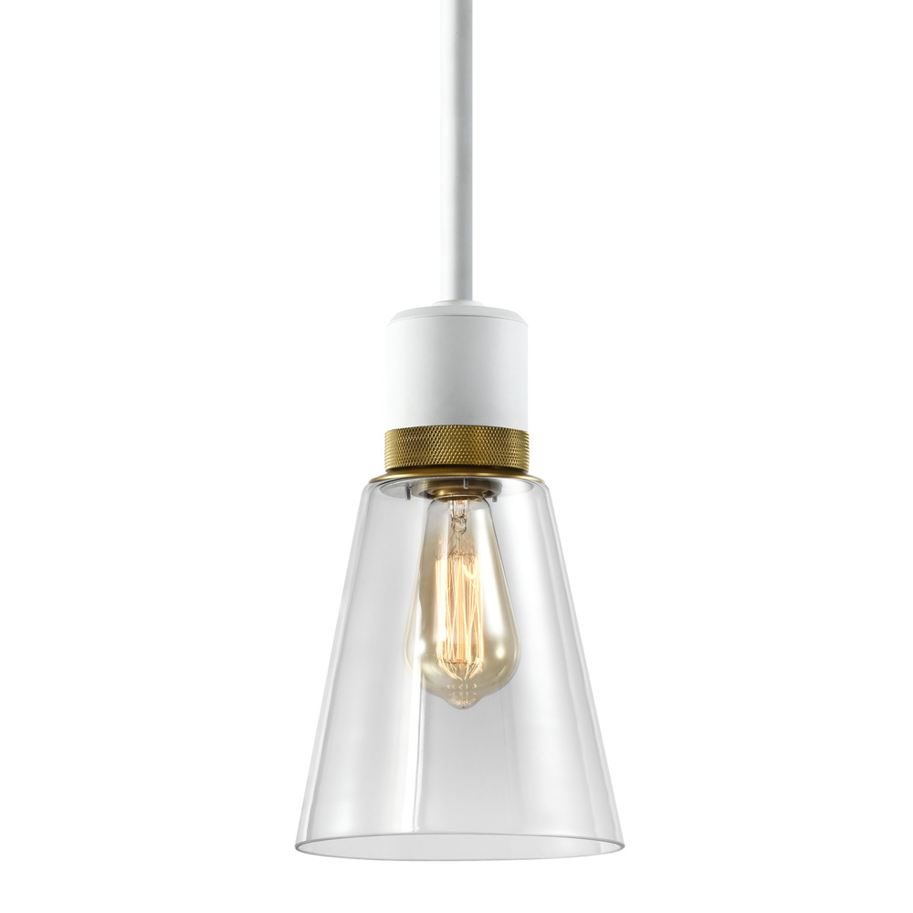 Zigrina Glass Bell E26 Pendant in White with Knurled Ring in Brass