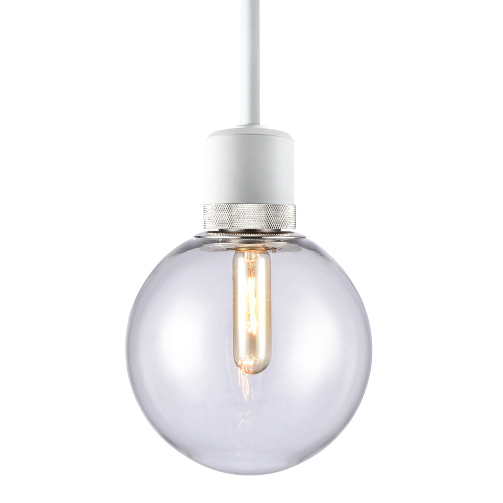 Zigrina Globe Glass E26 Pendant in White with Knurled Ring in Nickel