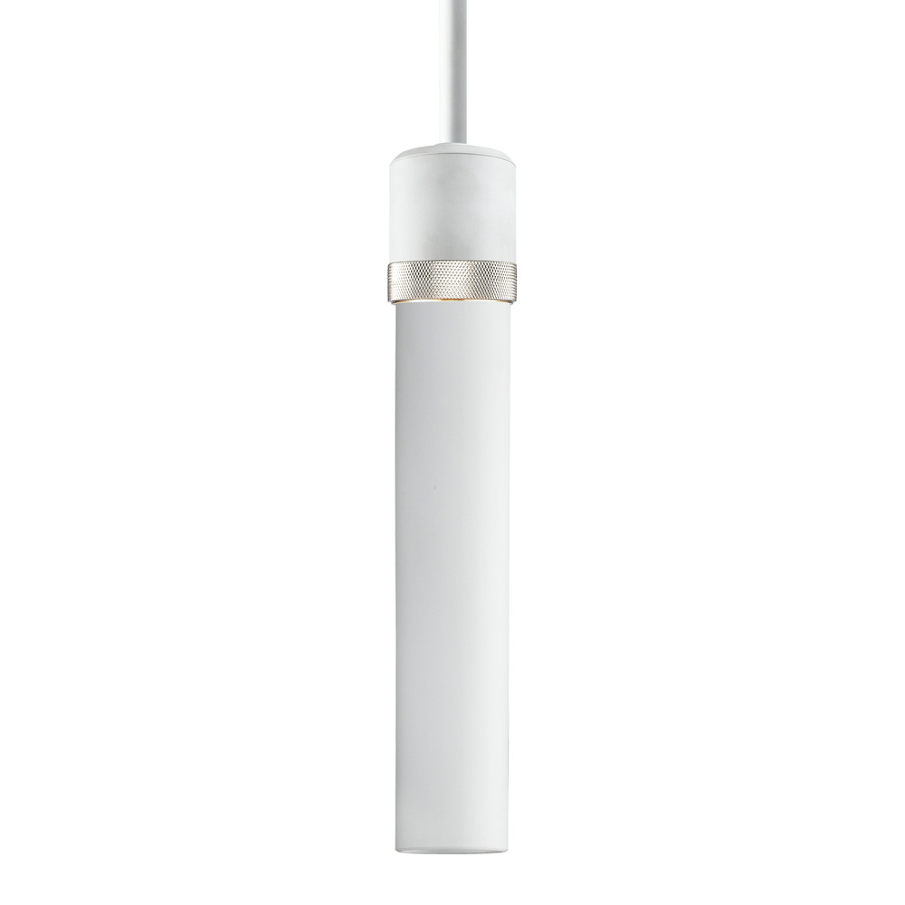 Zigrina 12" White Glass E26 Pendant in White with Knurled Ring in Nickel