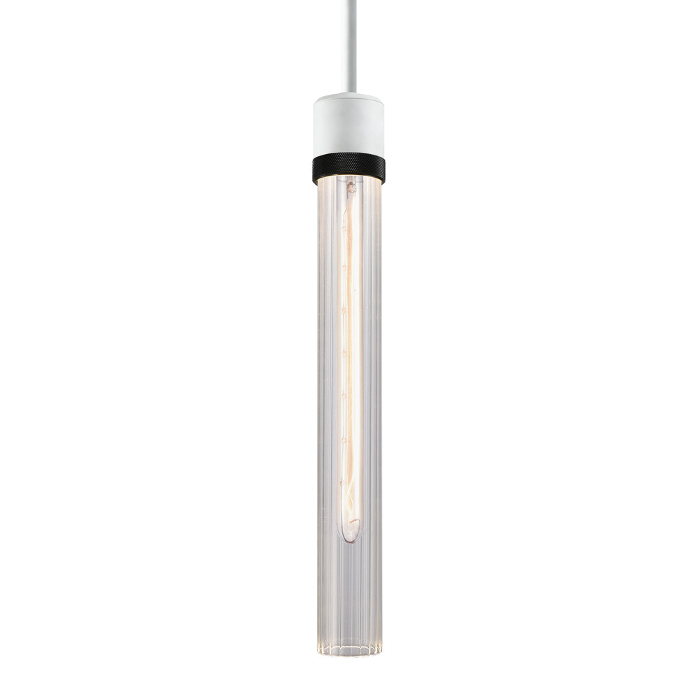 Zigrina 18" Fluted Glass E26 Pendant in White with Knurled Ring in Black