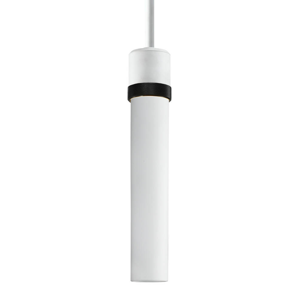 Zigrina 12" White Glass E26 Pendant in White with Knurled Ring in Black