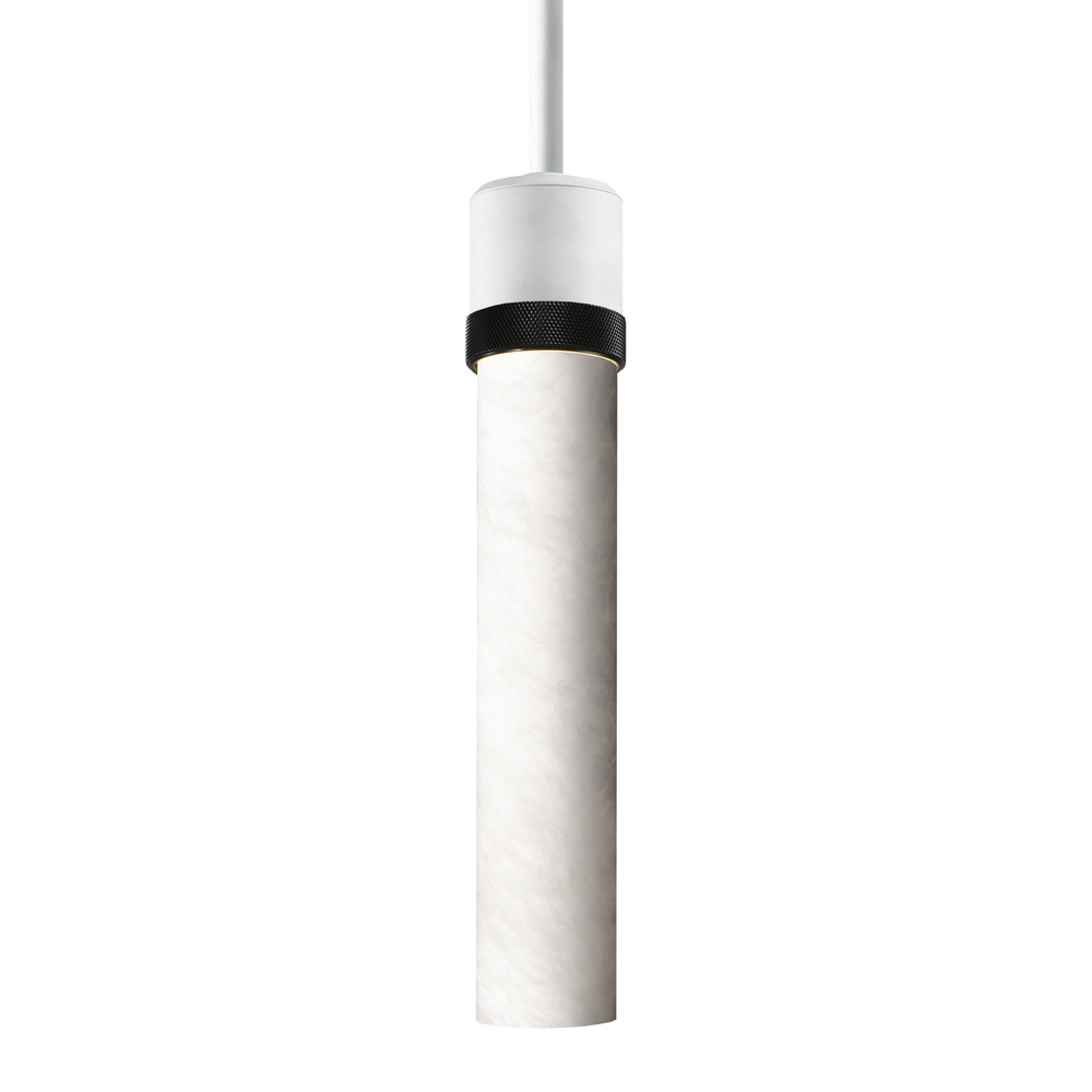 Zigrina 12" Alabaster E26 Pendant in White with Knurled Ring in Black