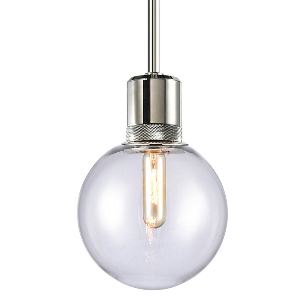Zigrina Globe Glass E26 Pendant with Knurled Ring Polished Nickel