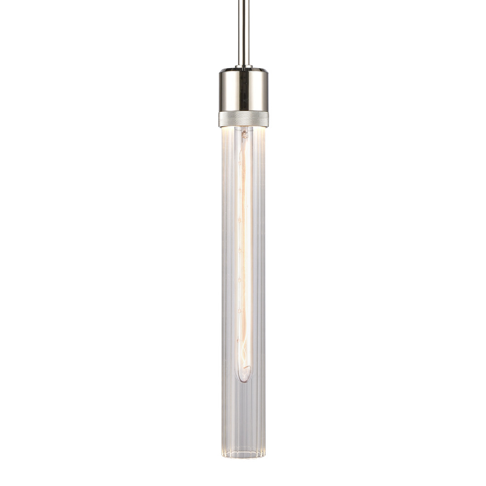 Zigrina 18" Fluted Glass E26 Pendant with Knurled Ring Polished Nickel