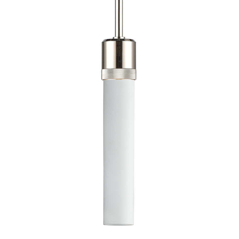 Zigrina 12" White Glass E26 Pendant with Knurled Ring Polished Nickel