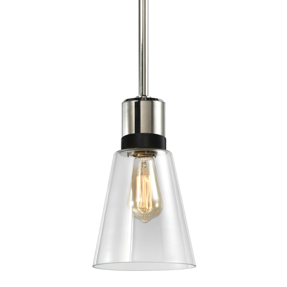 Zigrina Glass Bell E26 Pendant in Nickel with Knurled Ring in Black