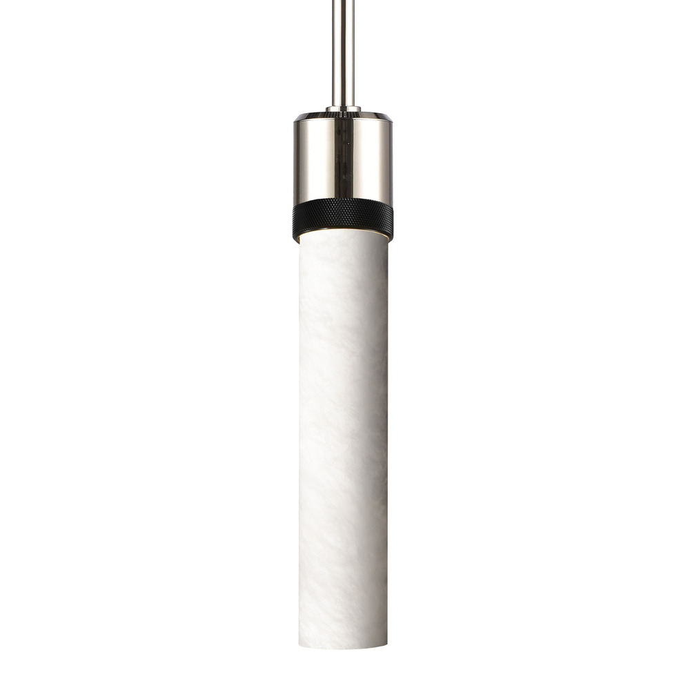 Zigrina 12" Alabaster E26 Pendant in Nickel with Knurled Ring in Black