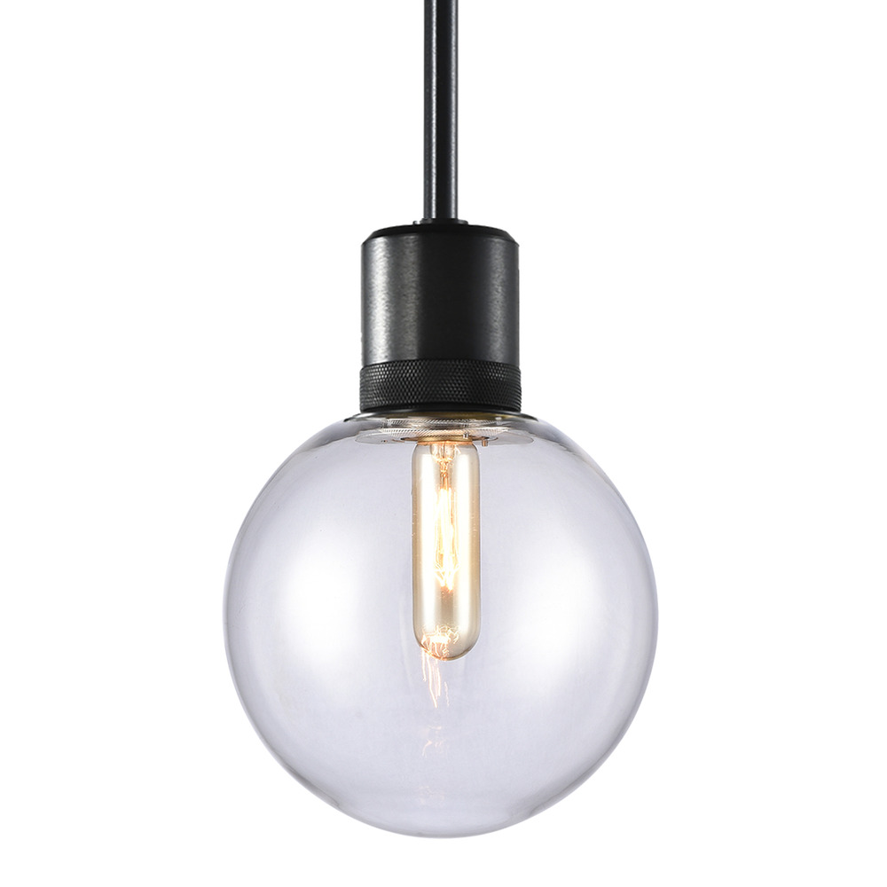 Zigrina Globe Glass E26 Pendant with Knurled Ring Satin Black