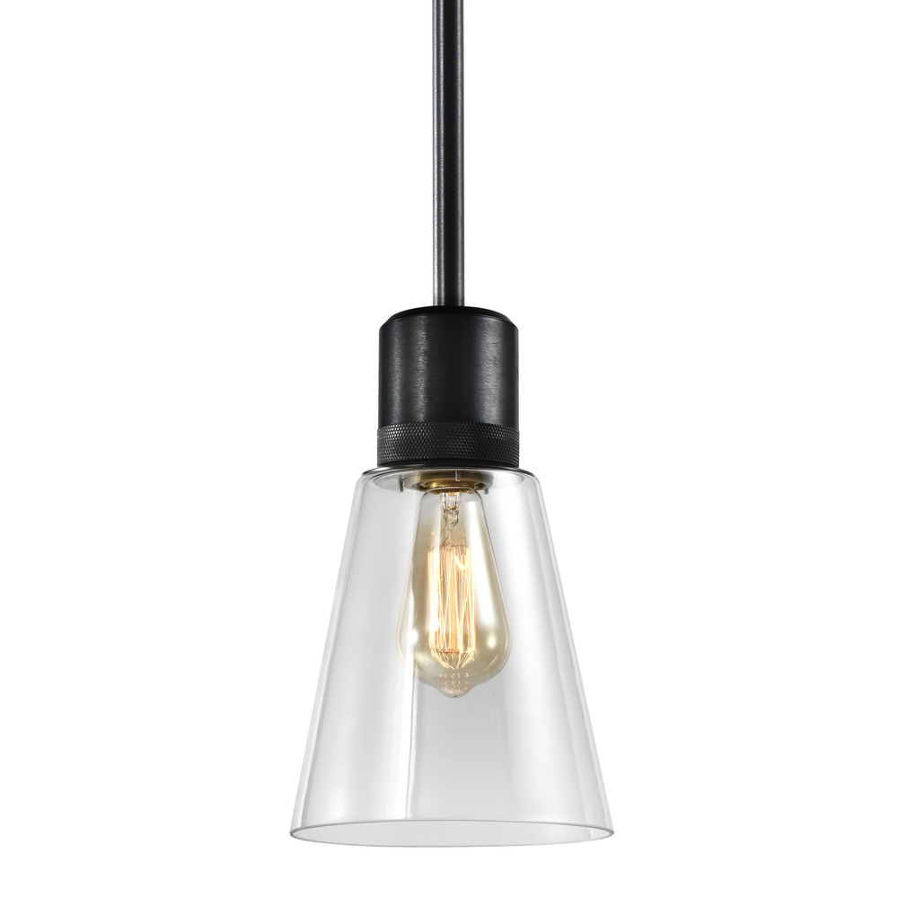 Zigrina Glass Bell E26 Pendant with Knurled Ring Satin Black