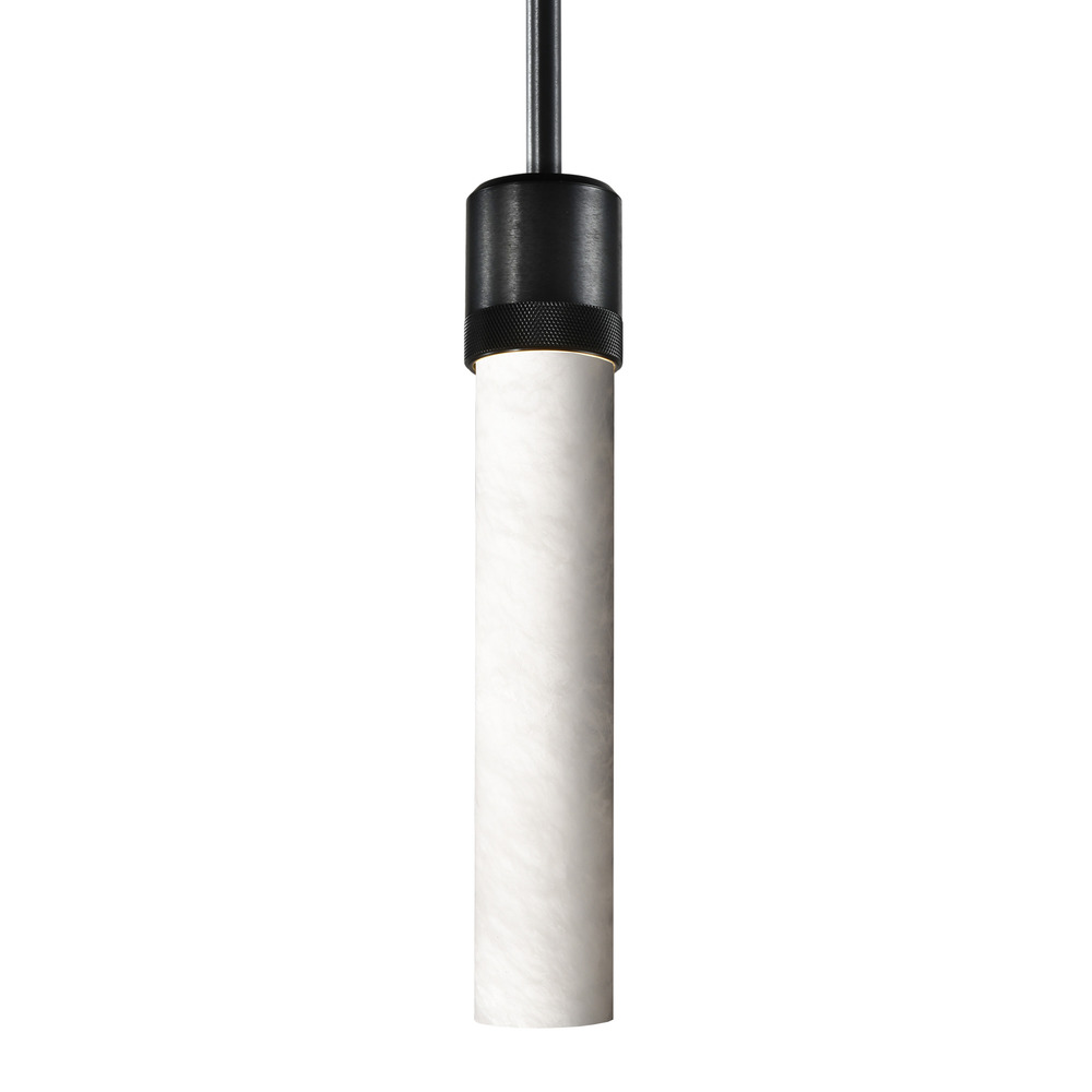 Zigrina 12" Alabaster E26 Pendant with Knurled Ring Satin Black