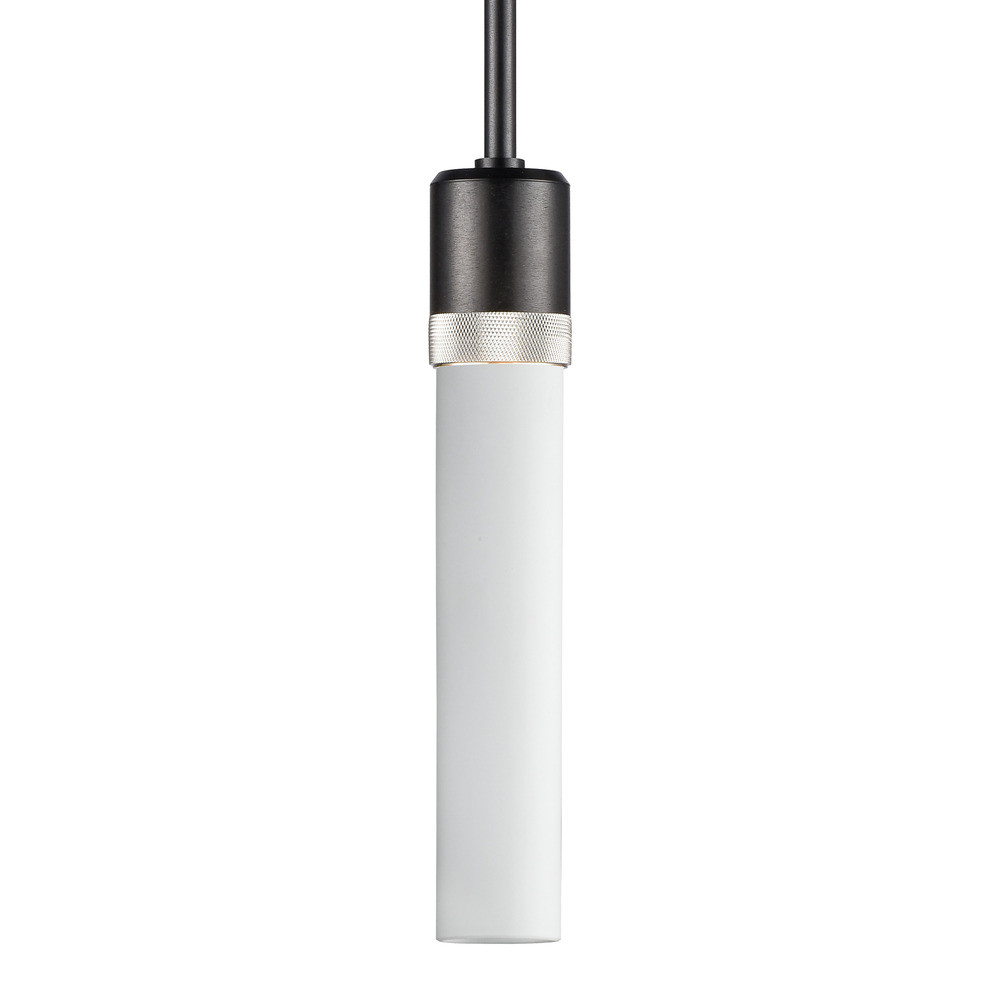 Zigrina 12" White Glass E26 Pendant in Black with Knurled Ring in Nickel
