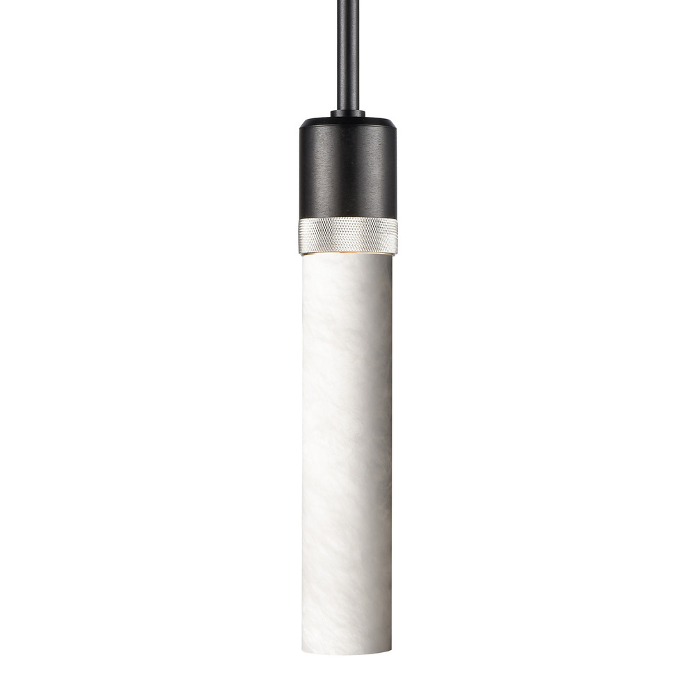 Zigrina 12" Alabaster E26 Pendant in Black with Knurled Ring in Nickel