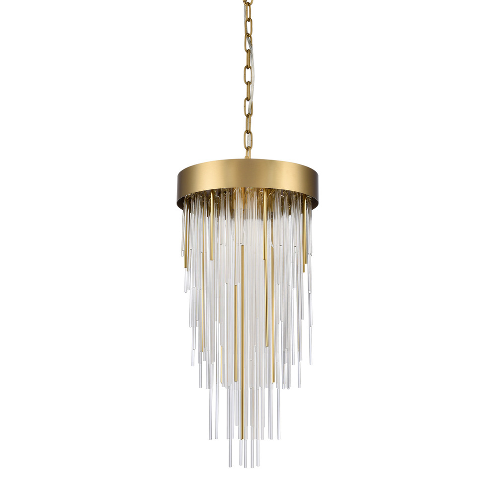 Waterfall 12" 4-Light, Round Glass Pendant in Aged Brass