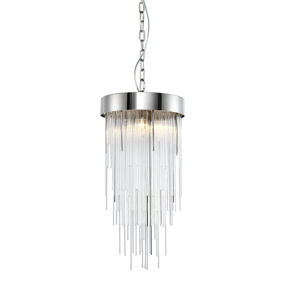 Waterfall 12" 4-Light, Round Glass Pendant in Polished Nickel