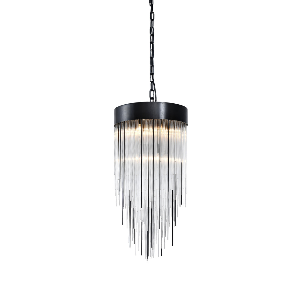 Waterfall 12" 4-Light, Round Glass Pendant in Satin Brushed Black