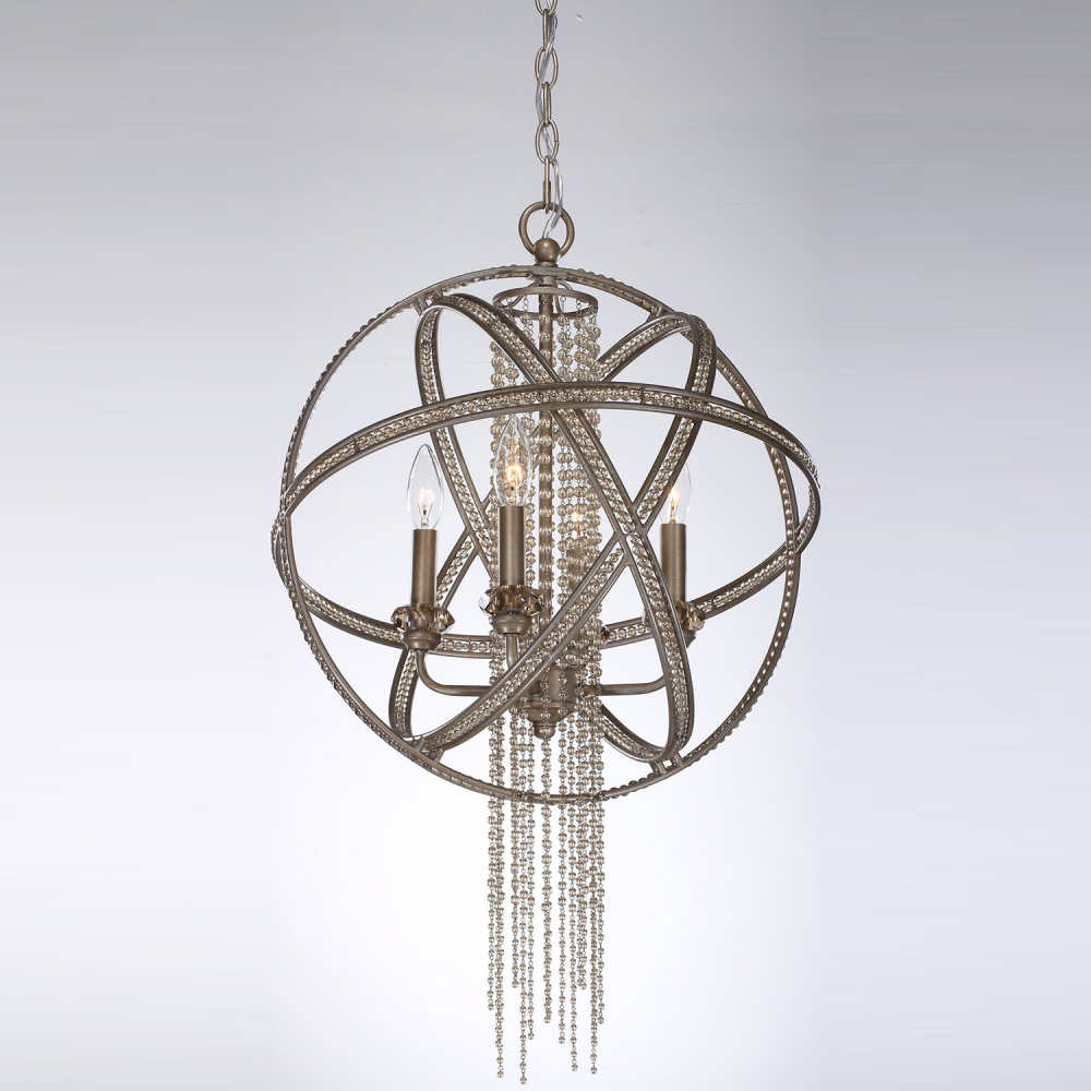 Cascade 18" 4-Light, Orbital Crystal Chandelier in Burnished Silver