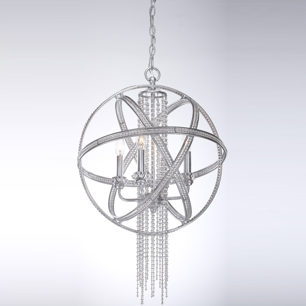Cascade 18" 4-Light, Orbital Crystal Chandelier in Silver Leaf