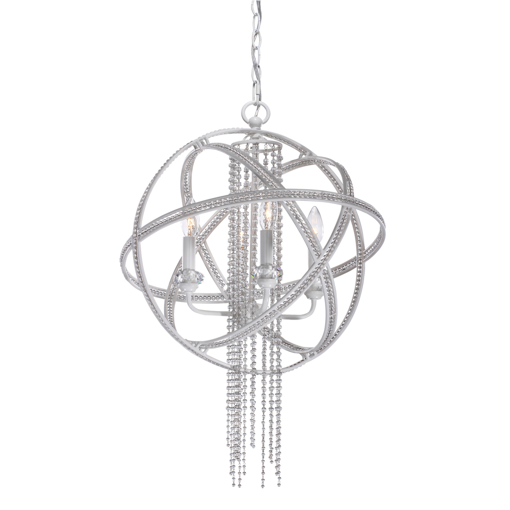 Cascade 18" 4-Light, Orbital Crystal Chandelier in Satin White