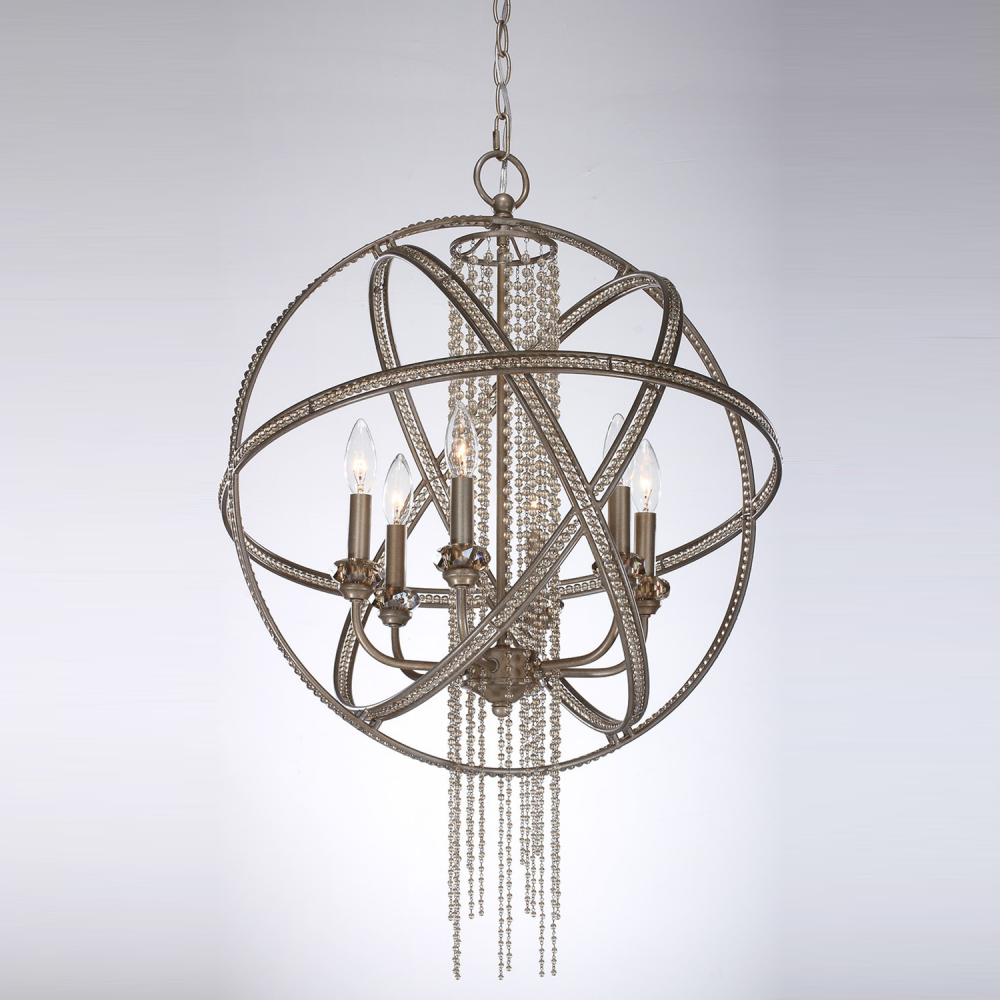 Cascade 22" 6-Light, Orbital Crystal Chandelier in Burnished Silver
