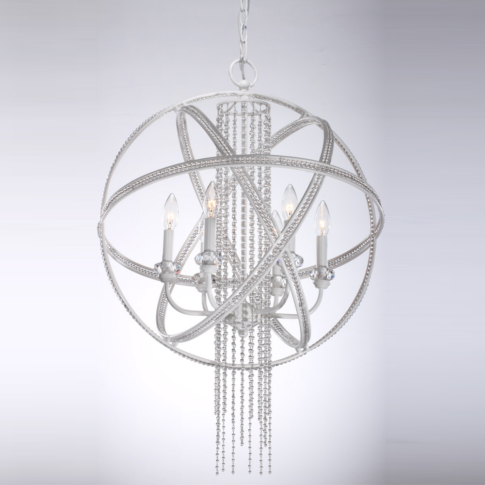 Cascade 22" 6-Light, Orbital Crystal Chandelier in Satin White