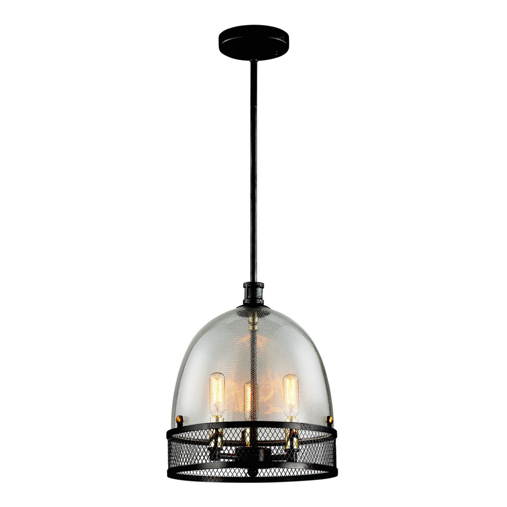 Theia 11" 3-Light, Boutique Glass Dome Pendant in Dark Bronze