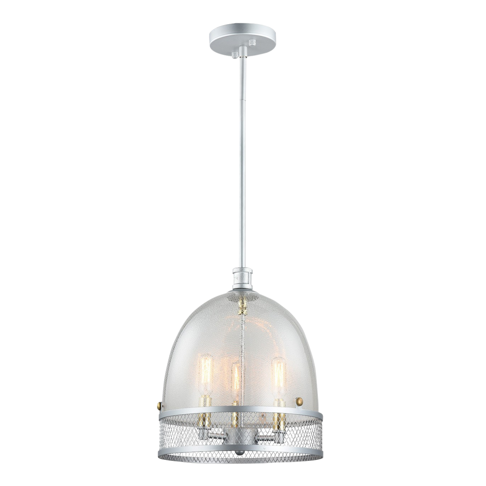 Theia 11" 3-Light, Boutique Glass Dome Pendant in Matte Silver