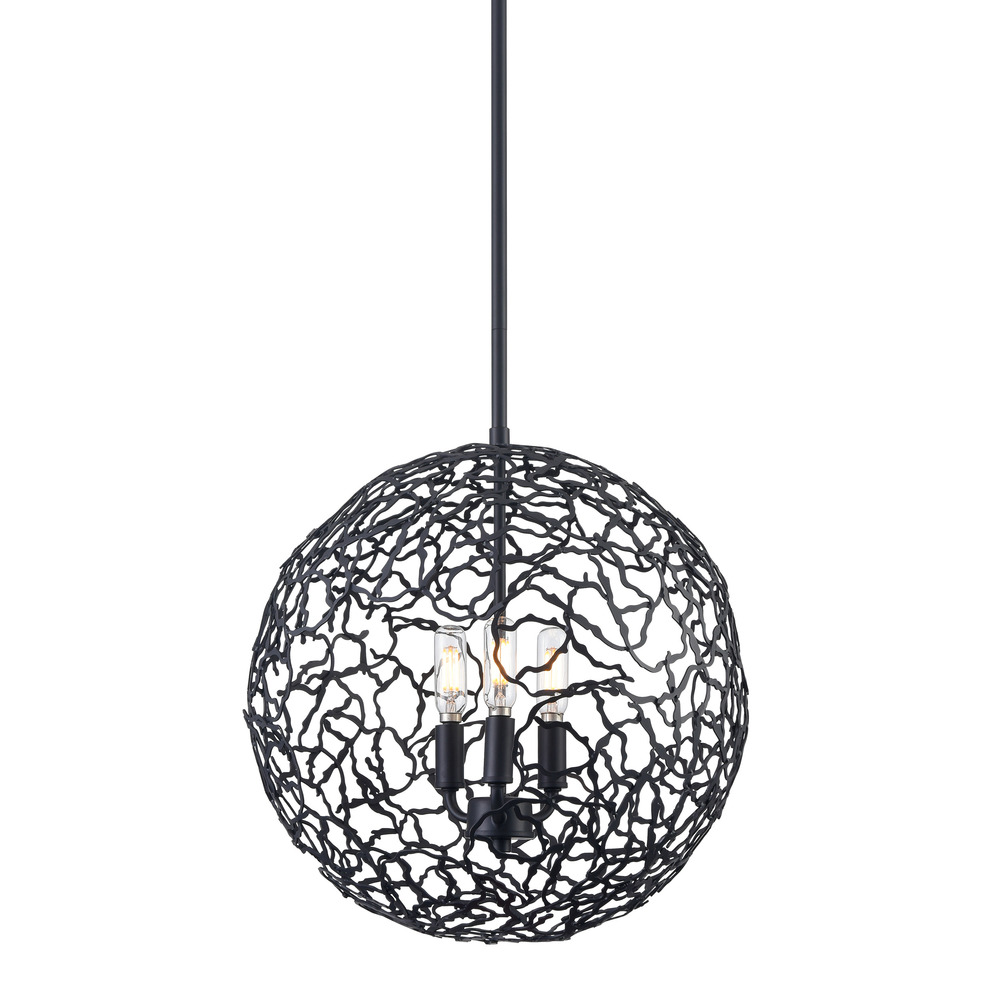 Helios 14" 3-Light, Organic Globe Pendant in Matte Black