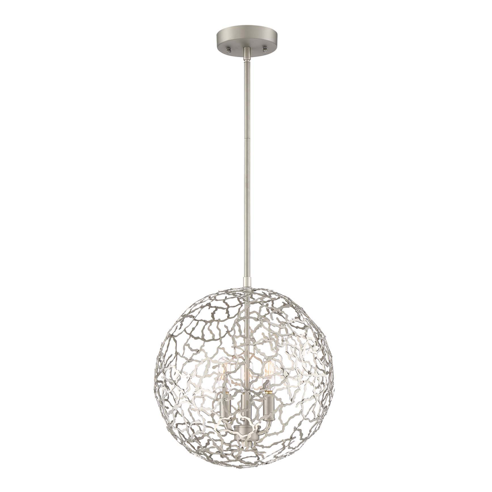Helios 14" 3-Light, Organic Globe Pendant in Satin Nickel