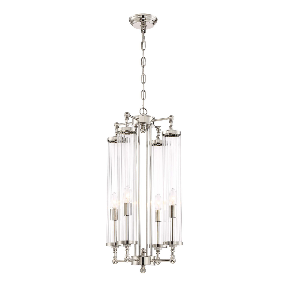 Regis 28" 4-Light, Vertical Fluted Glass Pendant in Polished Nickel