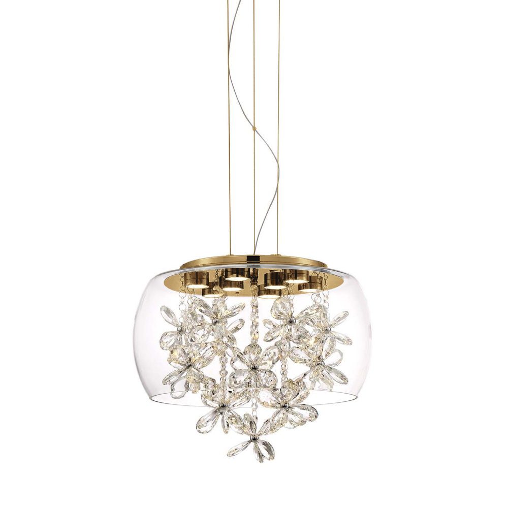 Destiny 16" LED Crystal Pendant with Glass Shade & Polished Nickel