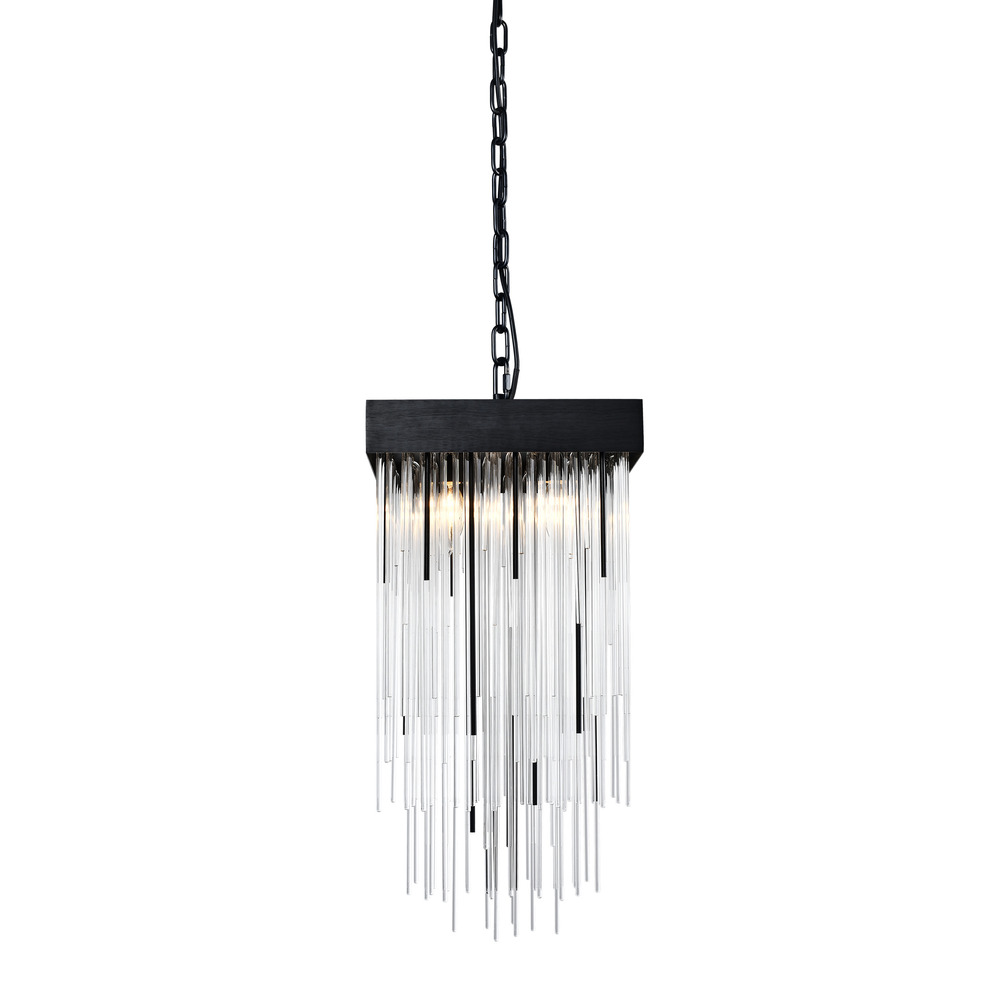 Waterfall 12" 4-Light, Square Glass Pendant in Satin Brushed Black