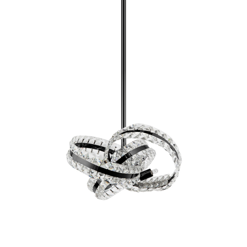 Knot 14" 3-Light, Orbital Crystal Pendant in Matte Black