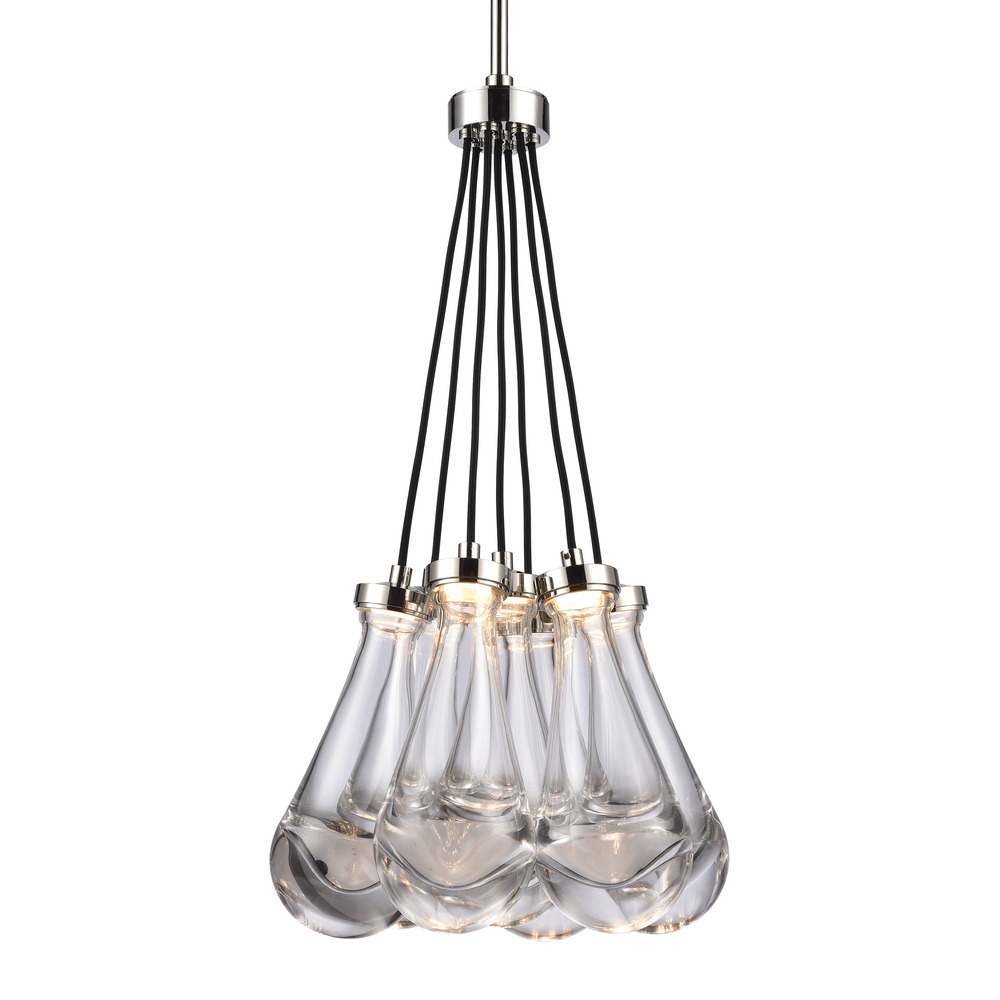 Vaso 17" Water Drop LED 7-Light Cluster Multi-Pendant in Polished Nickel