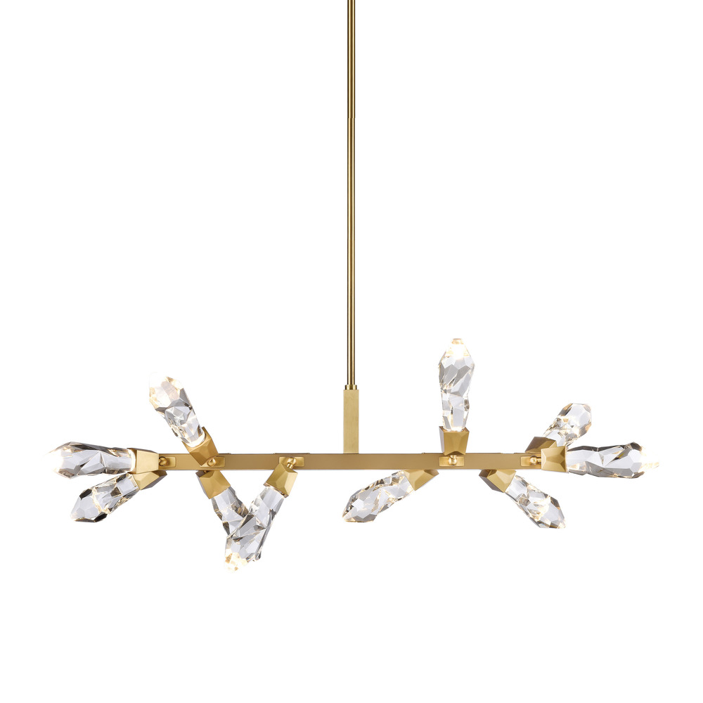 Angelus 48" LED 10-Light, Crystal Linear Pendant in Aged Brass