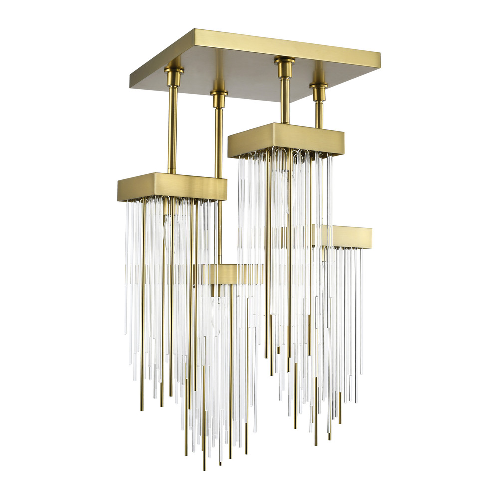 Waterfall 18" 4-Light, Cityscape Glass Semi-Flush in Aged Brass