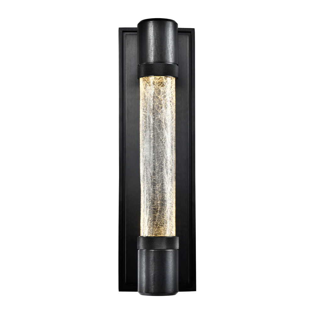 LED 3CCT Fuse Wall Sconce, 12" Crackled Glass and Satin Brushed Black Finish