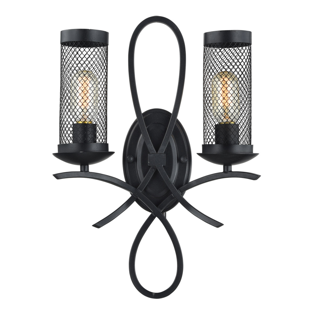 Kenosha 2-Light Rustic Iron Wall Sconce In Black