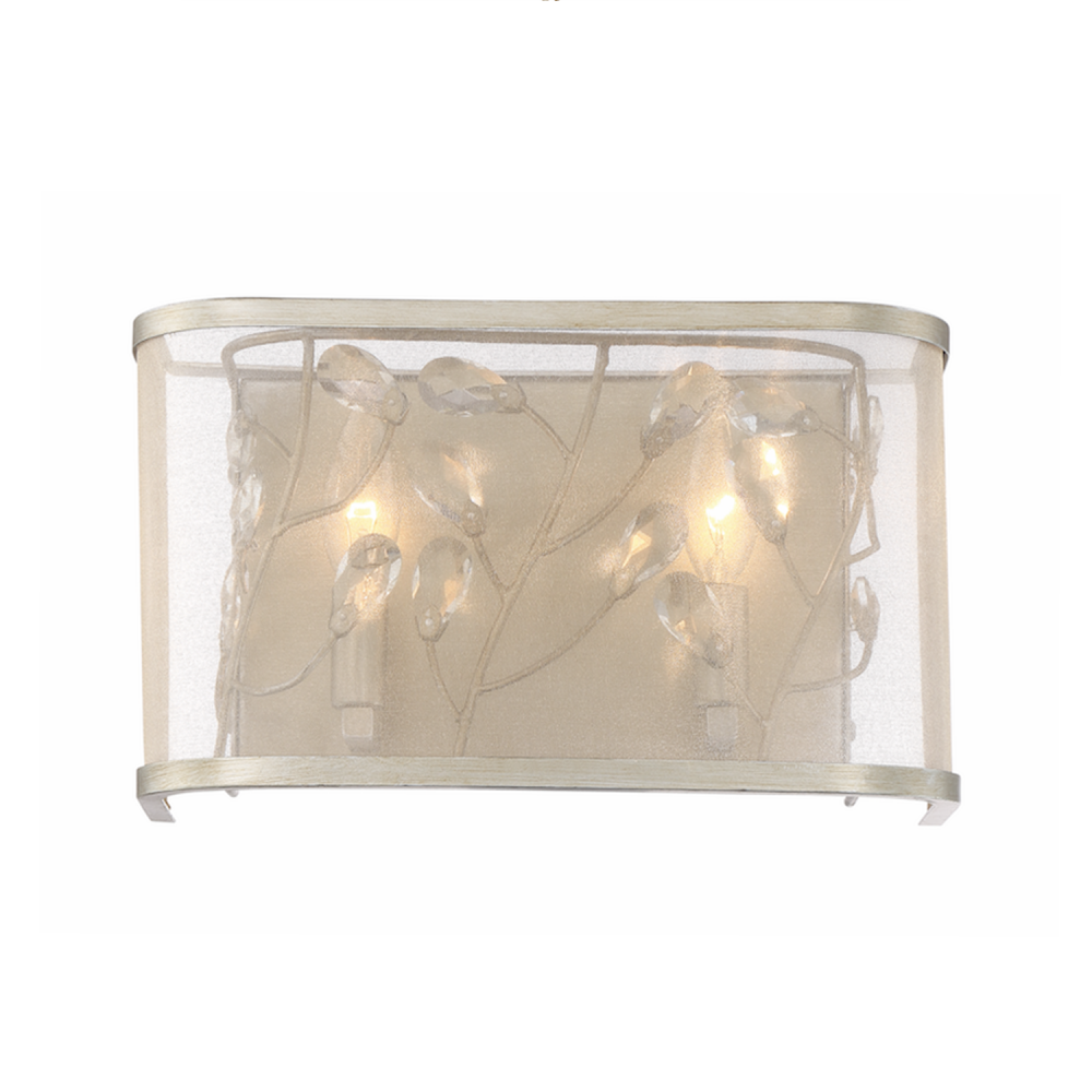 Vine 6" 2-Light, Organza Shade Crystal Wall Sconce in Silver