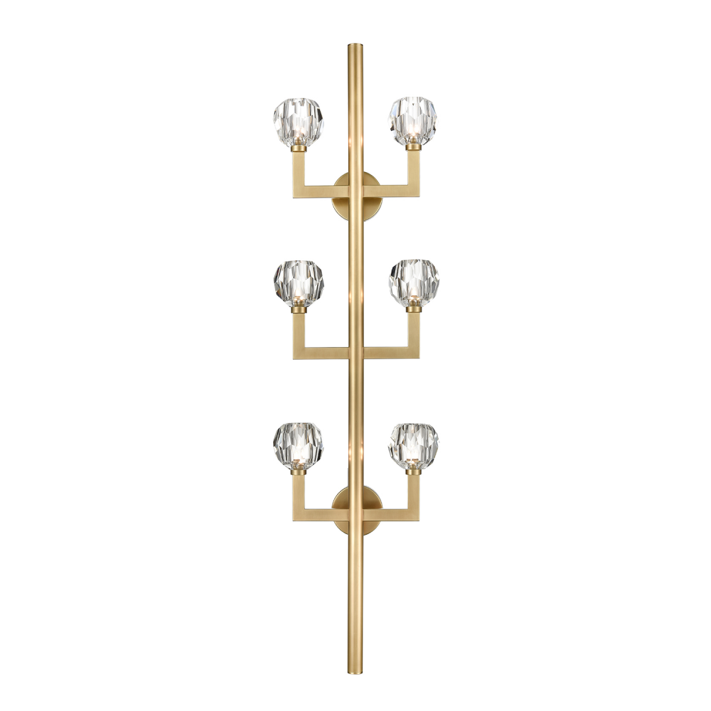 6-Light 60" Aged Brass Oversized Vertical Crystal Wall Sconce