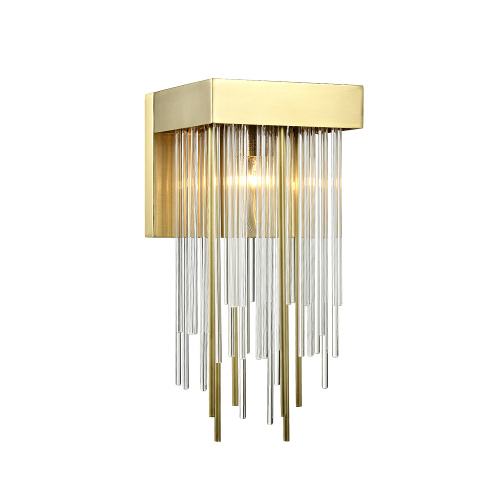 Waterfall 1-Light, Vertical Glass Wall Sconce in Aged Brass