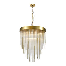 ZEEV Lighting CD10418-9-AGB - Waterfall 24" 9-Light, Round Glass Chandelier in Aged Brass