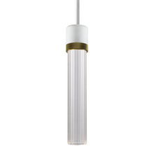 ZEEV Lighting P11702-LED-MW-K-AGB-G3 - Zigrina 12" Fluted Glass LED Pendant in White and Brass Knurled Ring