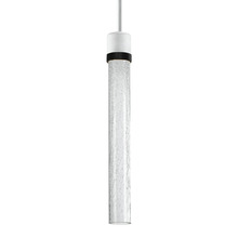 ZEEV Lighting P11702-LED-MW-K-SBB-G6 - Zigrina 18" Crackled Glass LED Pendant in White and Black Knurled Ring