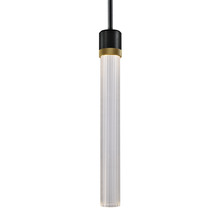 ZEEV Lighting P11704-LED-SBB-K-AGB-G4 - Zigrina 18" Fluted Glass LED Pendant in Black and Brass Knurled Ring